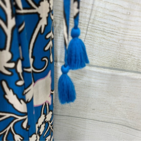 Knox Rose Blue Floral V Neck Wrap Tiered Hem Long Dress - Picture 6 of 13